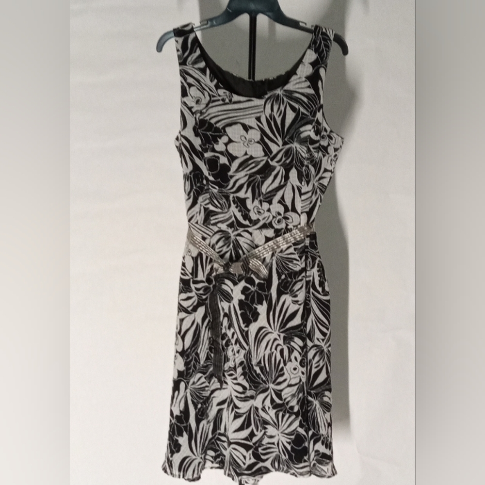Floral Black and White Midi Dress